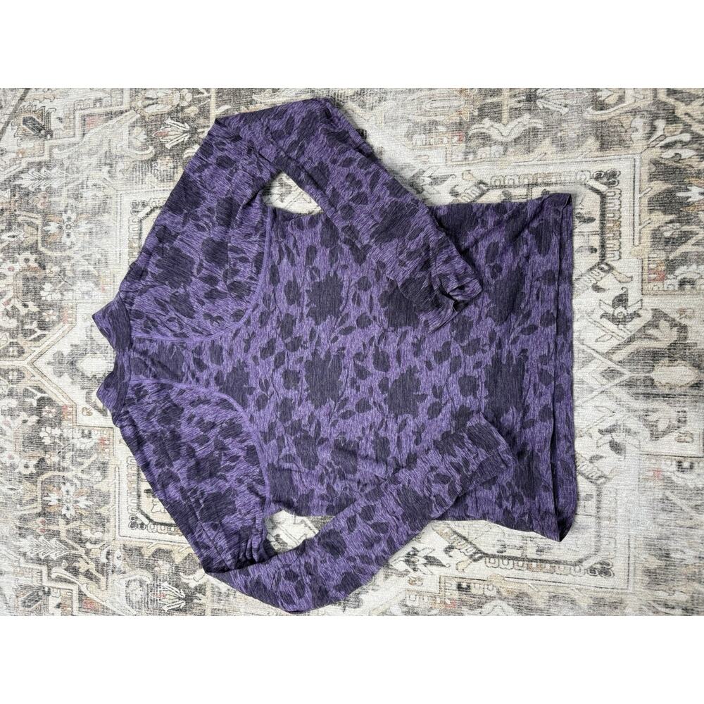 Athleta Pulllover Womens Medium Purple Striped 1/4 Zip Mock Neck Long Sleeve Top - Picture 4 of 4